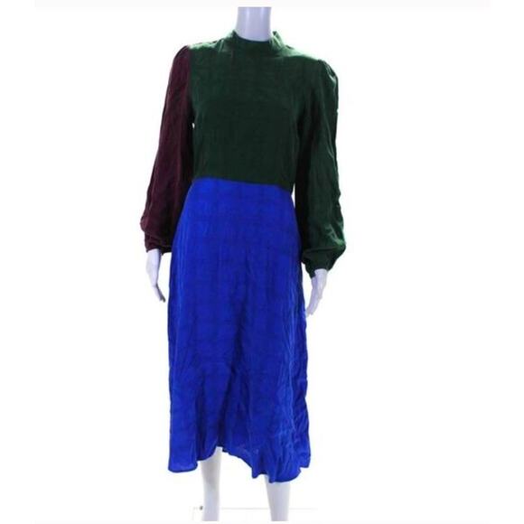 Kurt Lyle Dutchess Duke Colorblock Long Sleeve Maxi Dress Green/Blue/Red Size M - Picture 2 of 9
